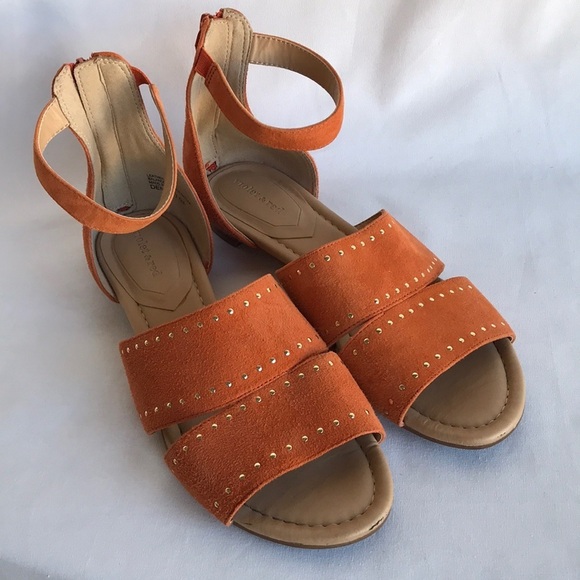Violet & Red brand Denise orange suede sandals with gold-tone studs, size 7.5M - Picture 1 of 6